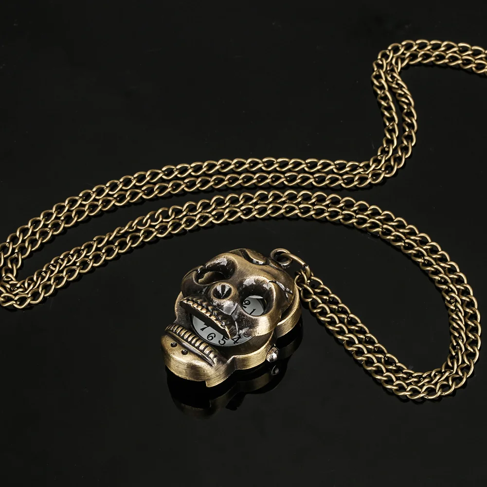 Antique Small Death Skull Necklace Pendant Mystery Hell Jewelry Clock Retro Metal Steampunk Pocket Watch