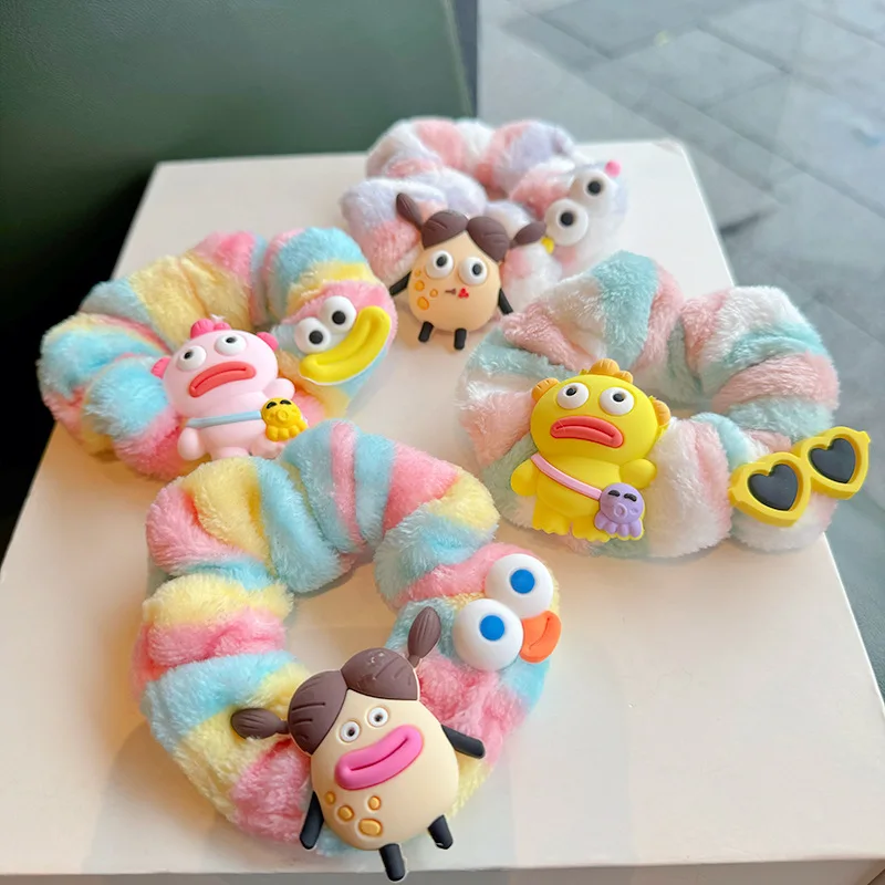 Color big eye cute plush hair ties widened thickened hair rope tied rubber band Korean style hair