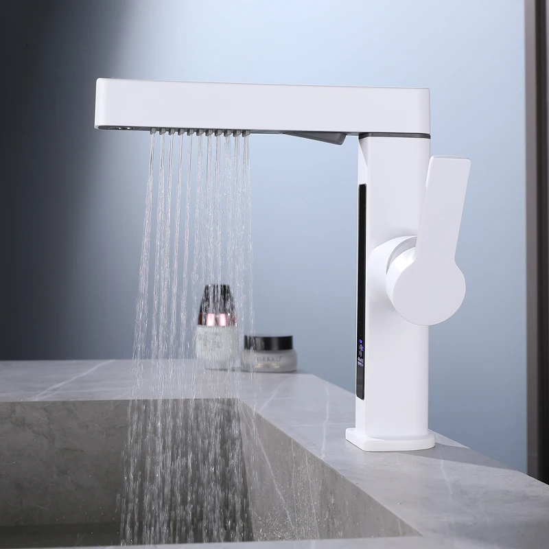 Intelligent Digital Display Faucet Household Washbasin Rotating Handle Adjustable Temperature Display Cold And Hot Faucet
