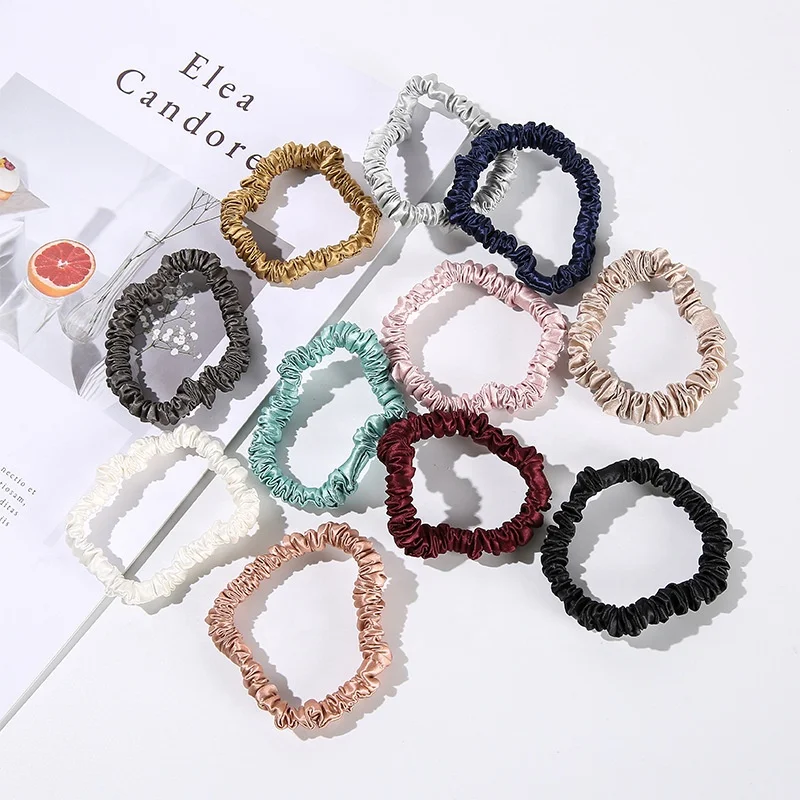 100% Pure Mulberry Silk Hair Elastic Hair Bands Premium Scrunchy Hair ties Skinny Silk Scrunchies