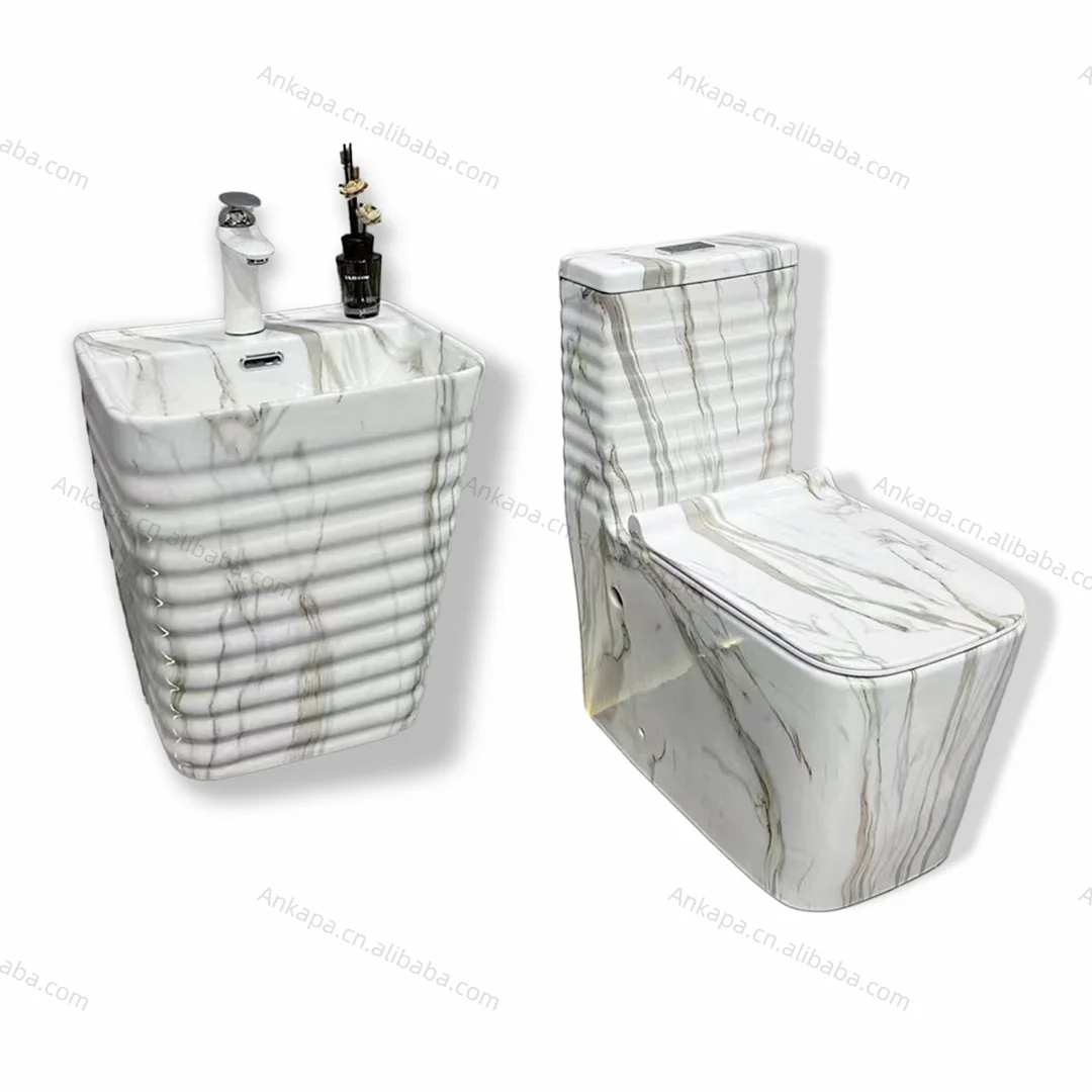 Sanitary ware one piece toilets bathroom set with wall hung basin sink rock ceramic toilet set