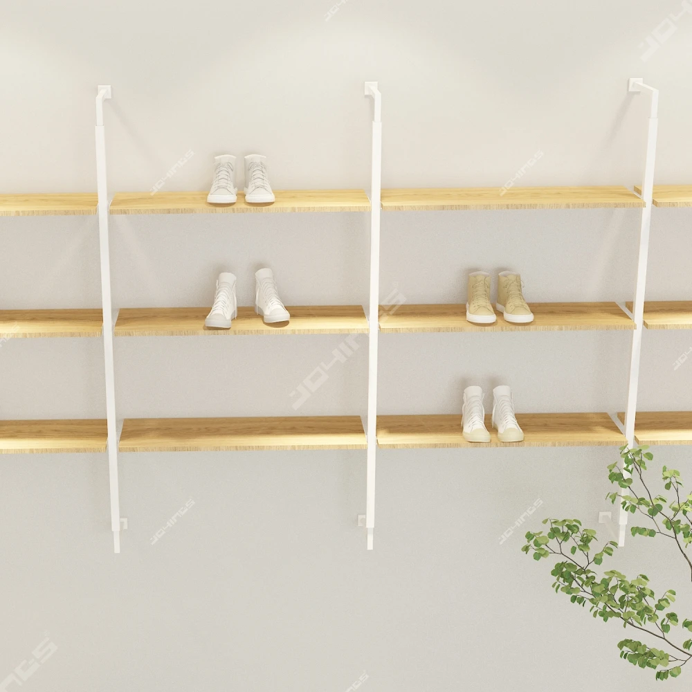 Custom Wall rack store metal Boutique Gold Shoe display racks Handbag  Metal Shelf Women Store Display Stands for Clothes Shops