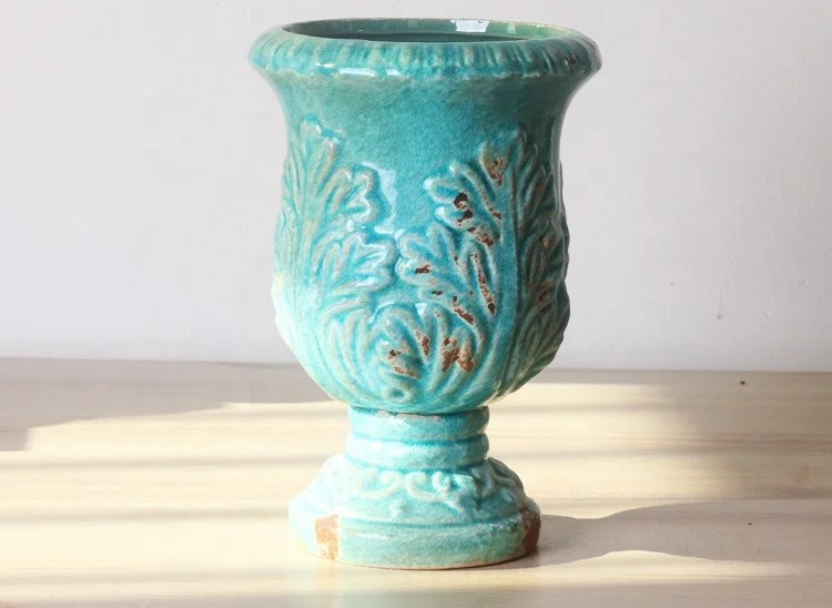 Ceramic flowerpot flower ware trophy European fleshy old pile ice cracked glaze embossed retro old flower pot