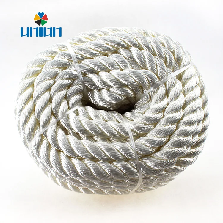 High quality 12mm white 3 strand twisted nylon rope for dock line