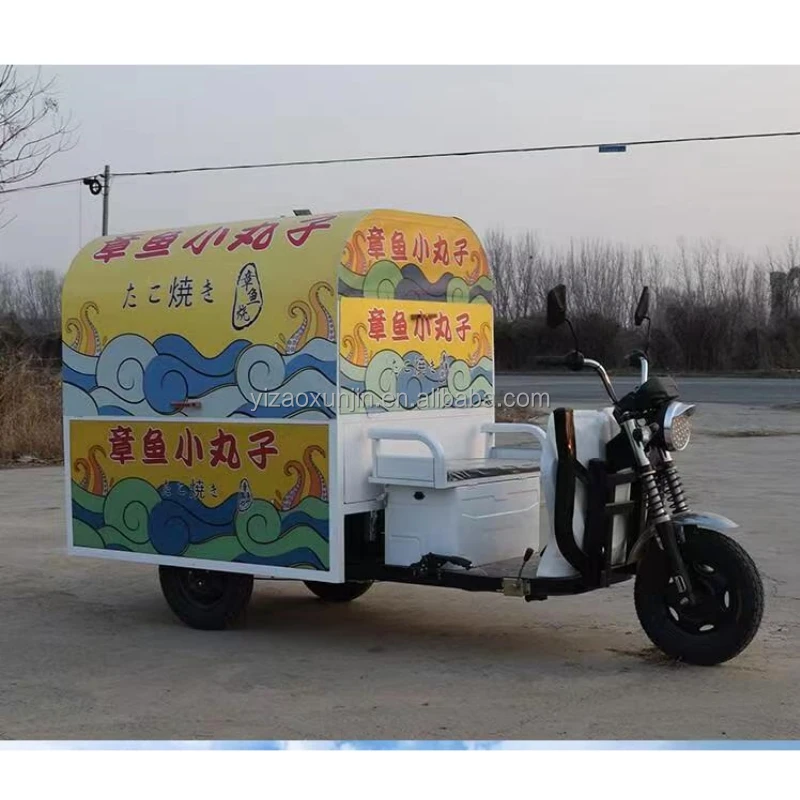 Electric motorcycle hot dog fryer and cake maker tricycle snack truck snack trailer