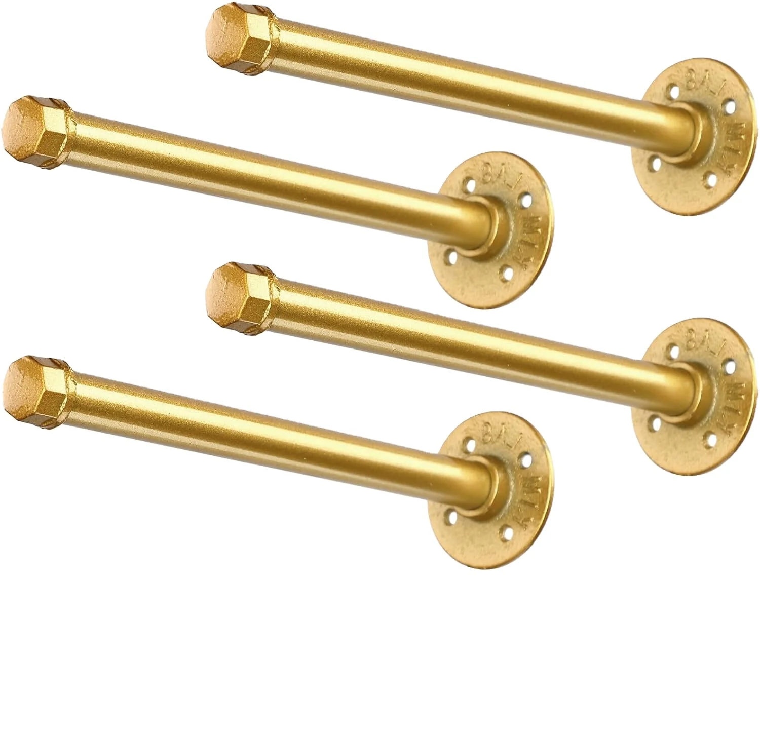 Gold Pipe Shelf Brackets 10 Inch, Industrial Metal Vintage Wall Mounted DIY Iron Pipe Brackets for Floating Shelves