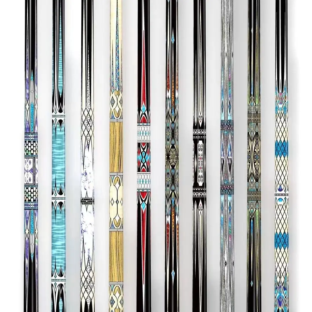 Factory Sell 1/2-pc Nine-ball Pool Billiard Cue with Different Decal Billiard Que Sticks