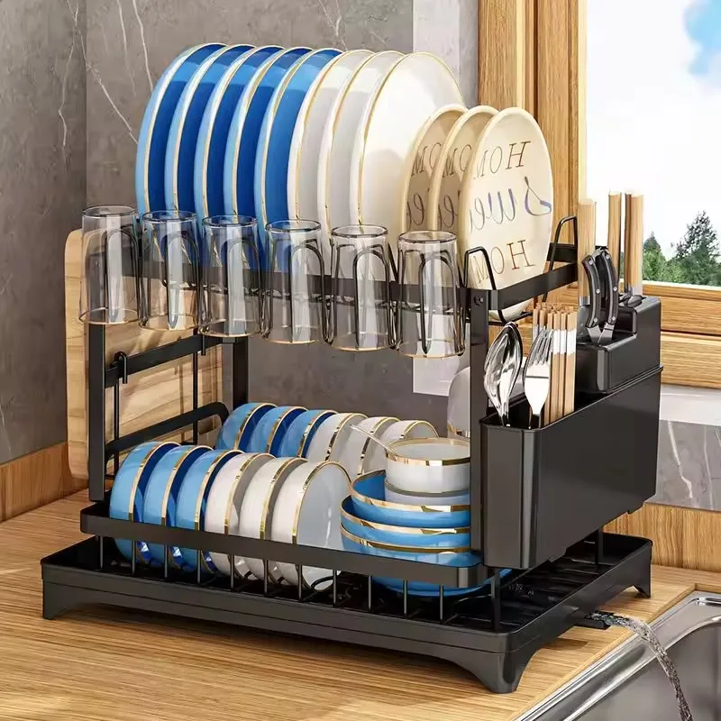 Hot Selling Metal Dish Drainer Organizer Rack Drainer Dish Rack Dish Drying Rack With Cutting Board Holder