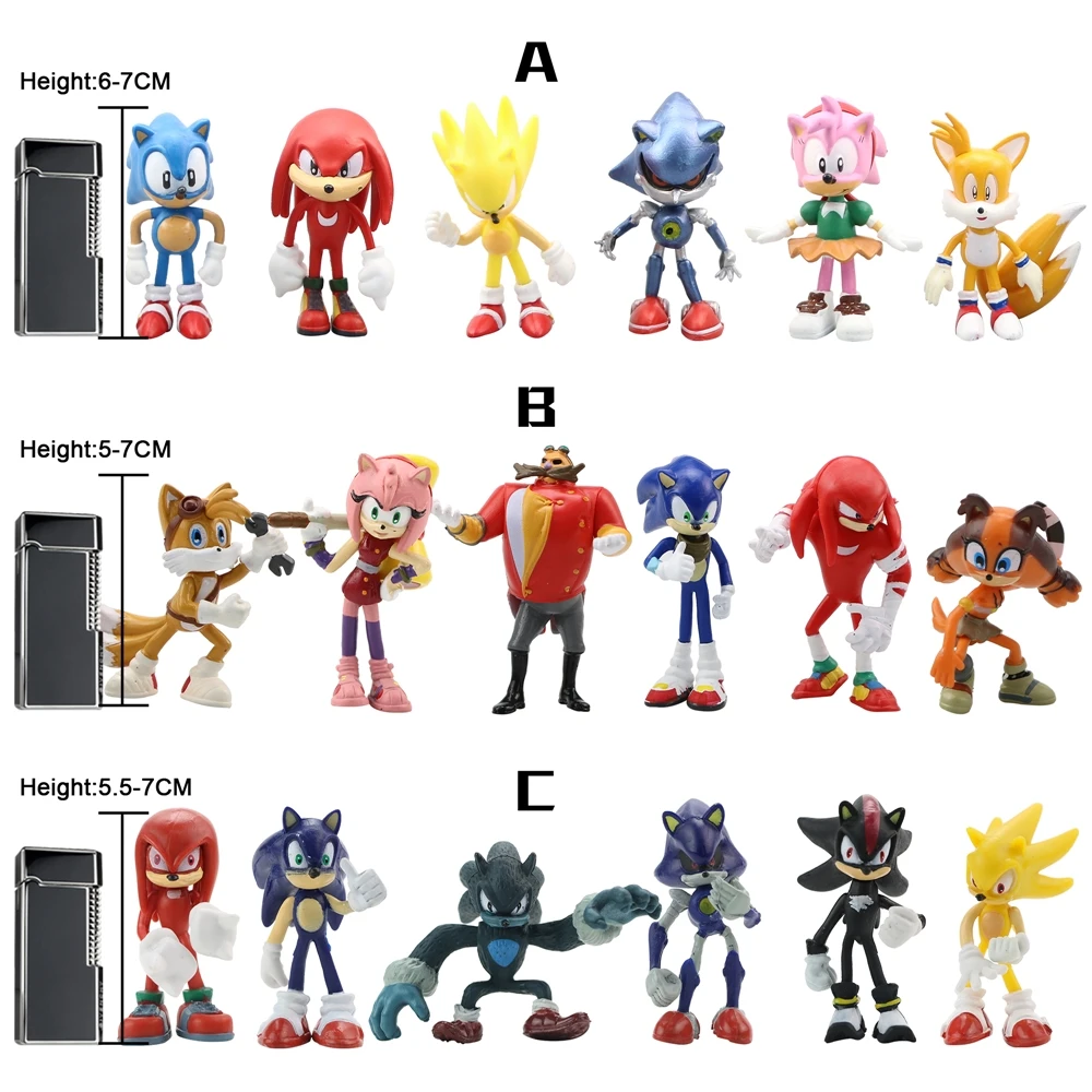 
6Pcs Anime Cartoon Hedgehog Toy Popular Game Action Figure Customer 7Cm Small Sonic Plastic Figurines 