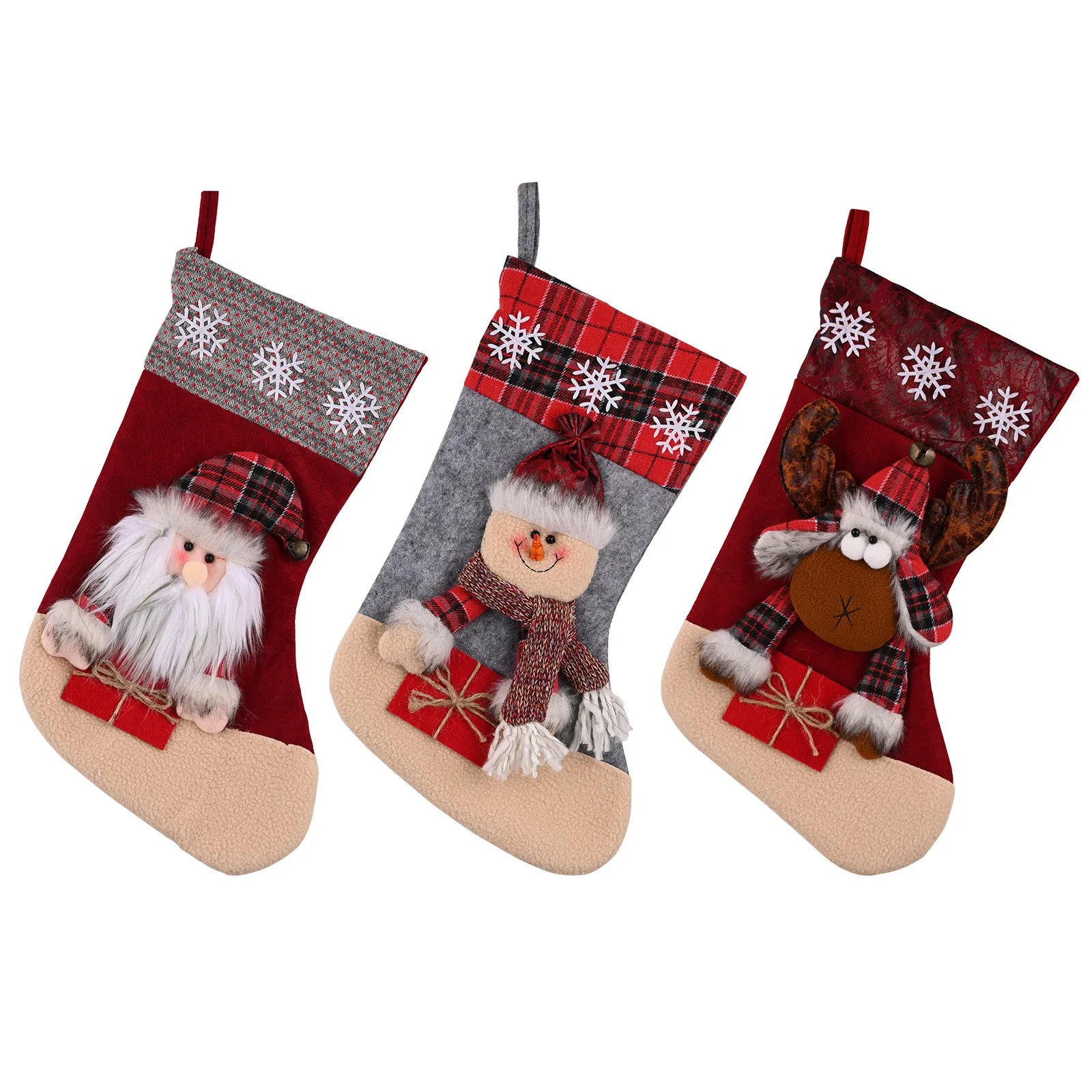 New Large Polyester 3D Christmas Doll Stocking For Xmas Home Tree Decoration