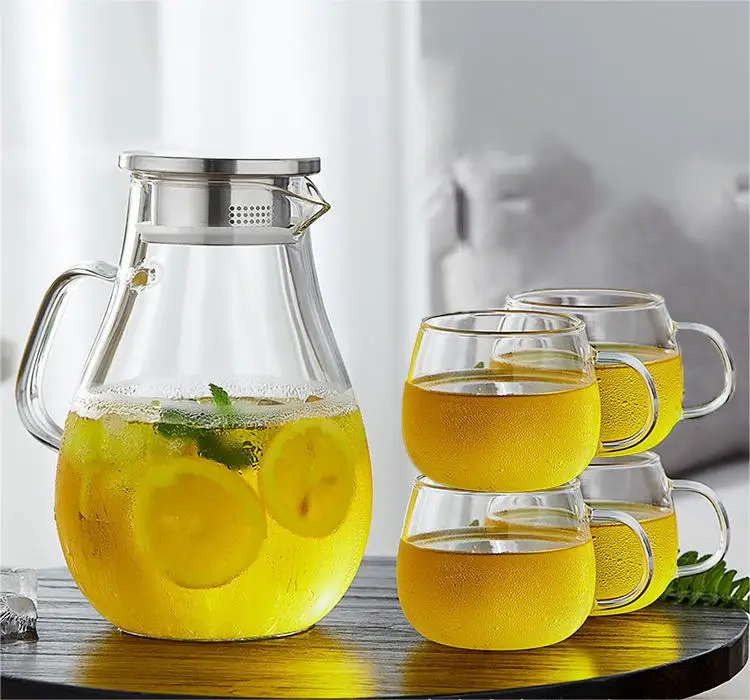 Custom glass water juice tea pitcher and glasses set cups bedside water carafe glass jug sets