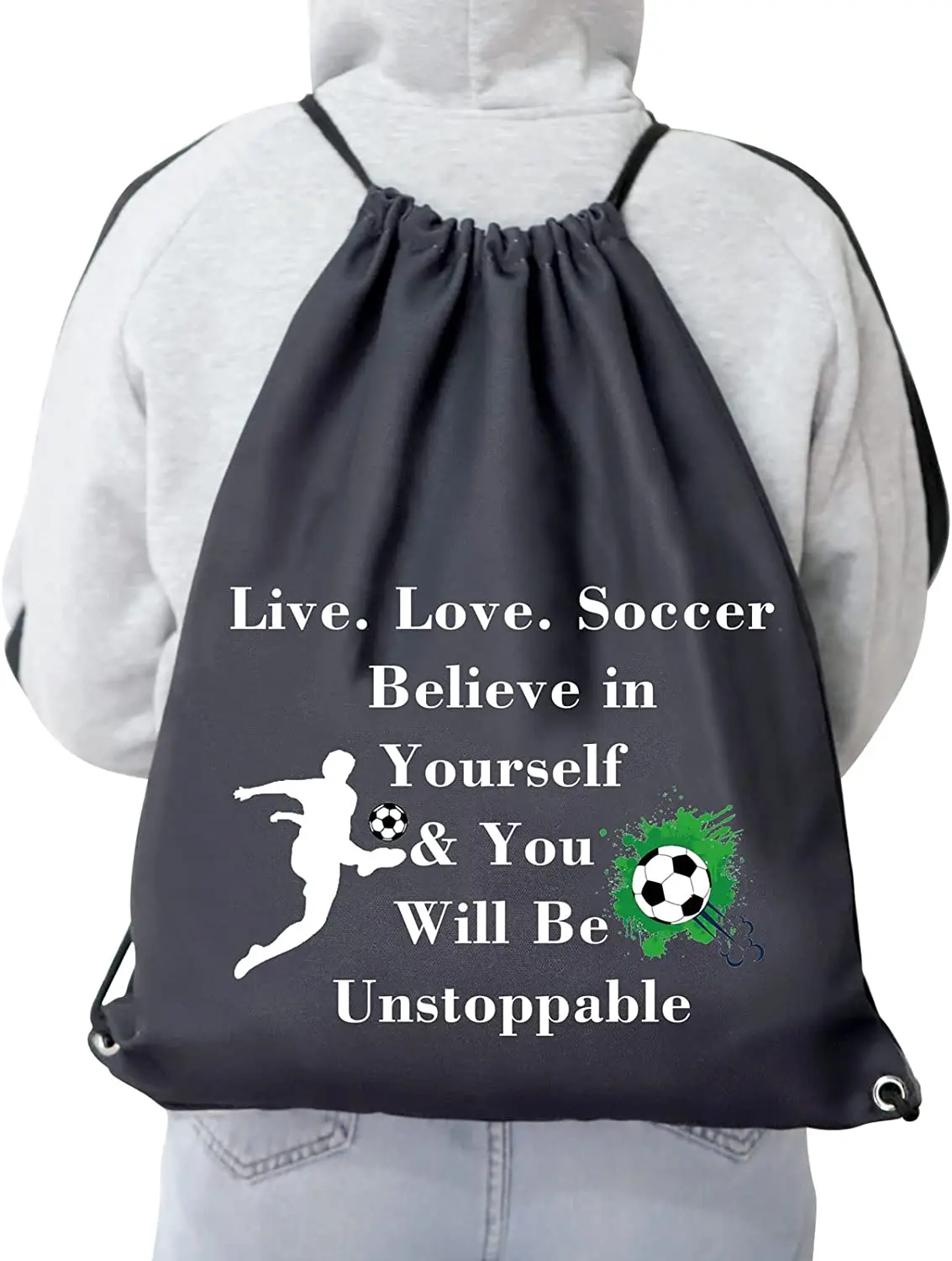 String Bag Gym Backpack Soccer Player Gifts Live Love Soccer Sport Pack Cinch Sack Team Inspirational Gift Soccer Drawstr