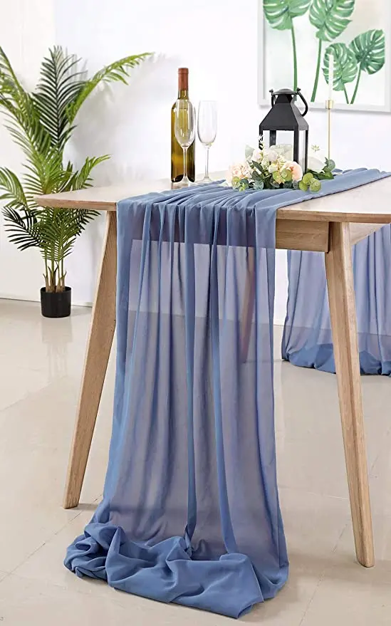 Пыльная синяя шифоновая скатерть 27x120 дюймов романтичная Цветочная Скатерть для свадьбы