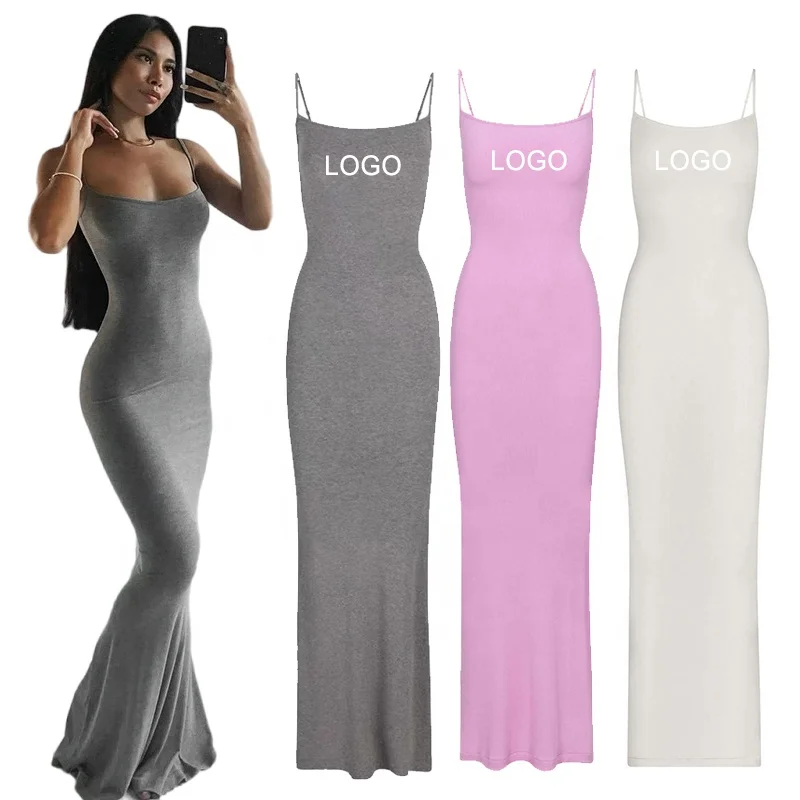 Custom Logo kim kardashian dress dupes long dress modal bodycon lounge Women Maxi basic sleeveless spandex soft Lounge Slip Dresses