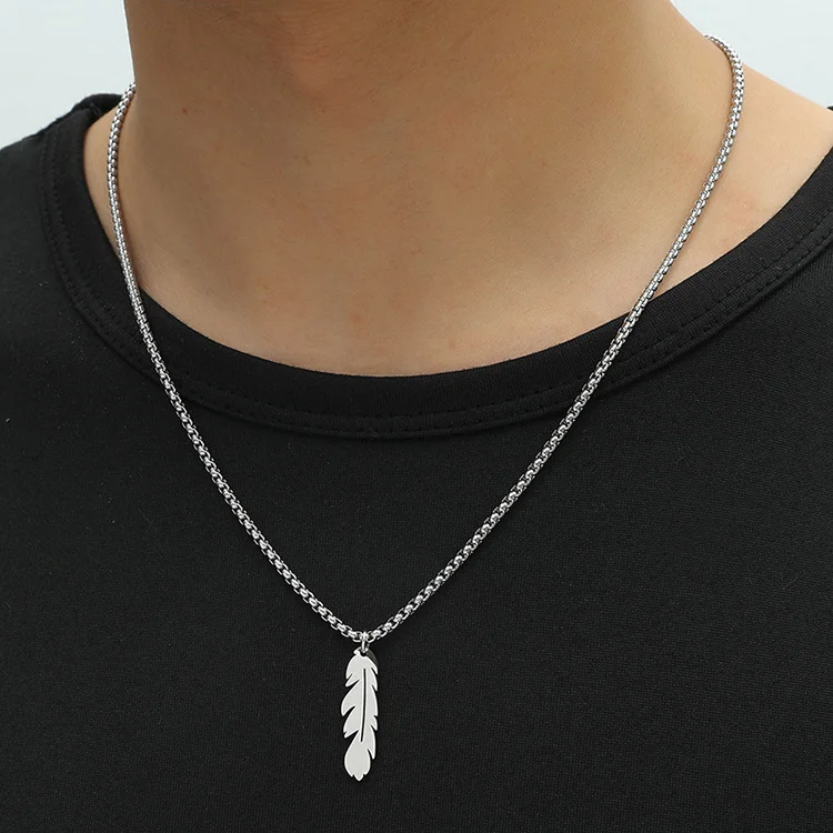 Factory Hip Hop Silver Chain Pendant Leaf Necklace Stainless Steel Jewelry Necklace Men