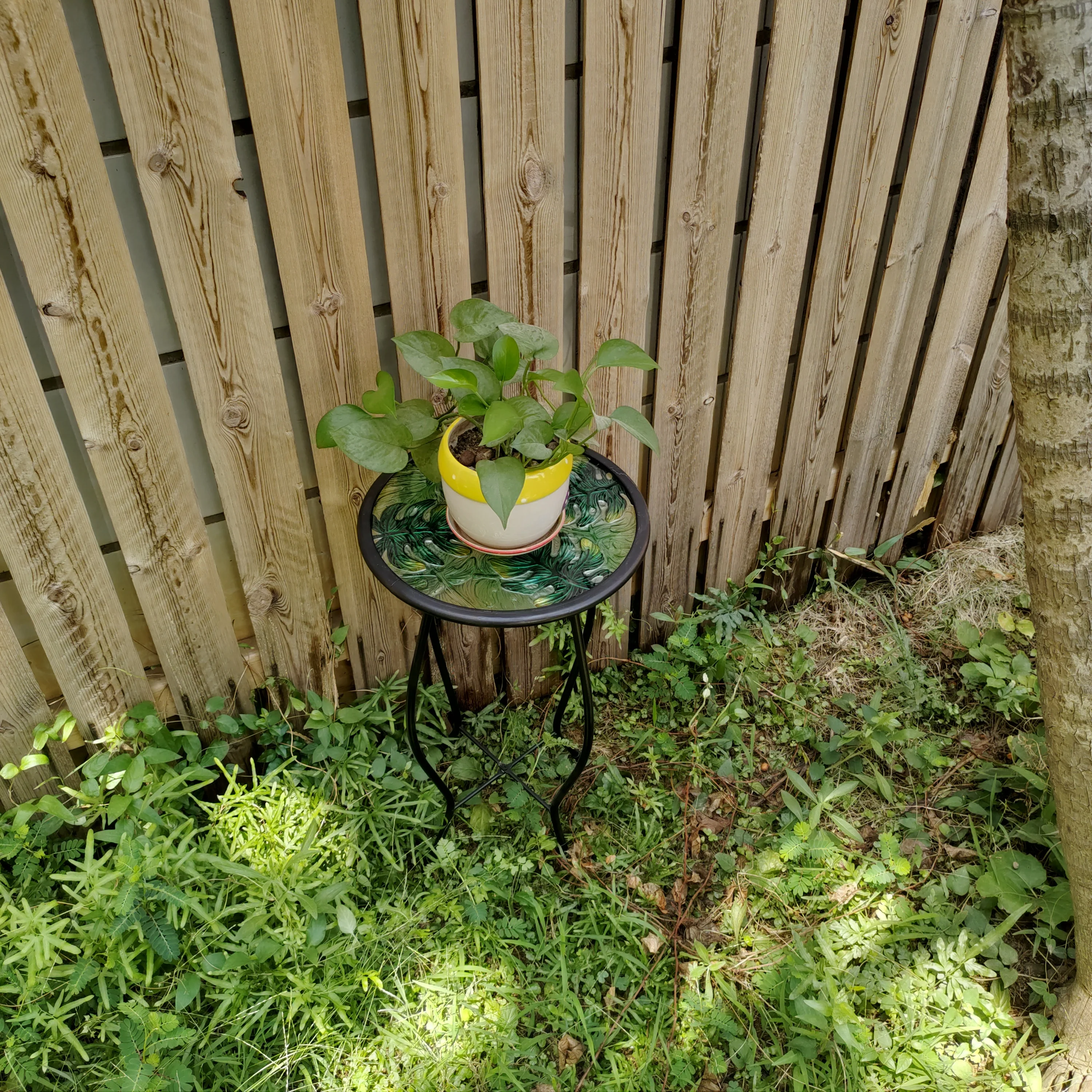  12 Inches Garden Round Shape Tropical Green Fern Indoor And Outdoor Hand-painting Glass Plant