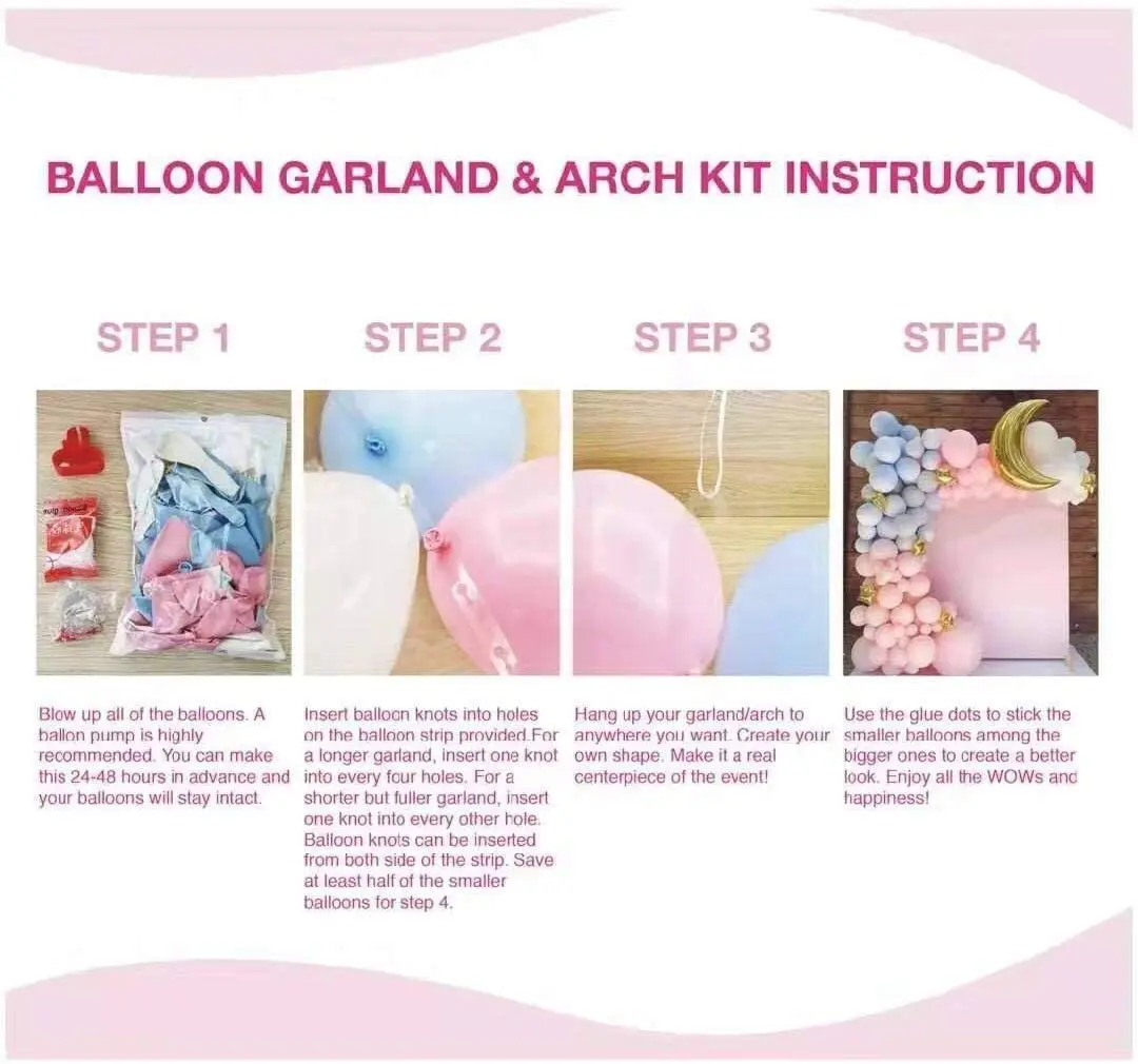 120PCs Balloon Garland Arch Kit Including Pink Blue White Balloons Gold Foil Stars Moon Party Decorations for Baby Shower