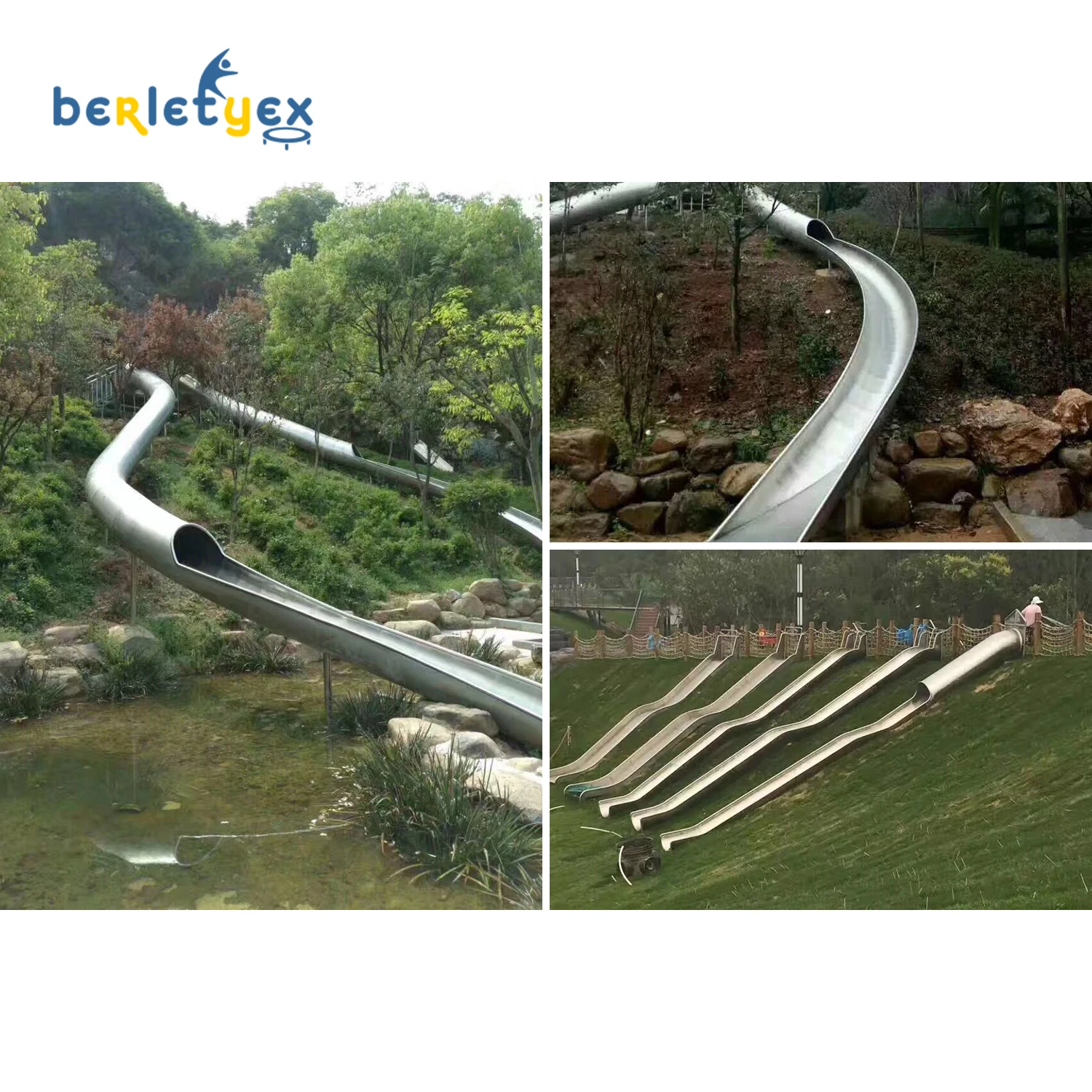 Berletyex adult stainless steel giants slip and slide spirals tube amusement park rides big play slide kids playhouse playground