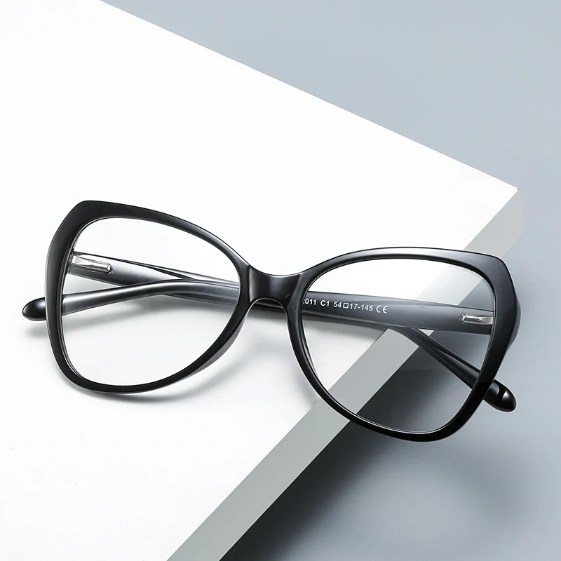 TR90 Fashion Round-Frame Cat-Eye Optical Glasses with Anti-Blue Light Optional Black Red And Blue Frame Colors