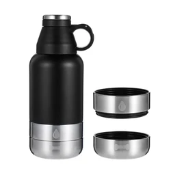 2022 Everich 2 In 1 32oz 64oz Custom Double Wall Stainless Steel portable Dog Water Bottle Food Feeding Bowl With Food storage