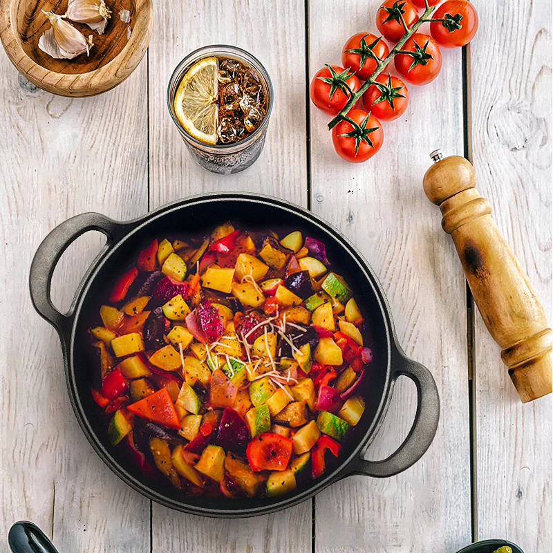 Round Black Cast Iron Deep Frying Pan Kitchenware Soup Pot Non Stick Cast Iron Mini Wok