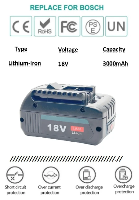 Compatible with Various 18v Power Tools High Discharge Rate Batteries 18V 3AH Lithium Battery Pack for BOSCH