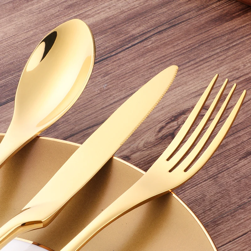 Cutlery Types of Hotel Restaurant Cutlery Set Stainless Steel Golden Kaya Dinner Knife Fork Spoon Cutlery Set