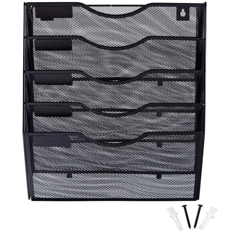 Black mesh wall mounted file and email storage rack, suitable for offices, schools, and homes