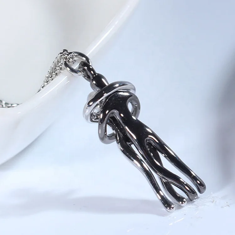 2024 New Unique Jewelry Stainless Steel Twist Rope Chain Two Color Couple Necklace 18K Gold Plated Couple Hug Pendant Necklace