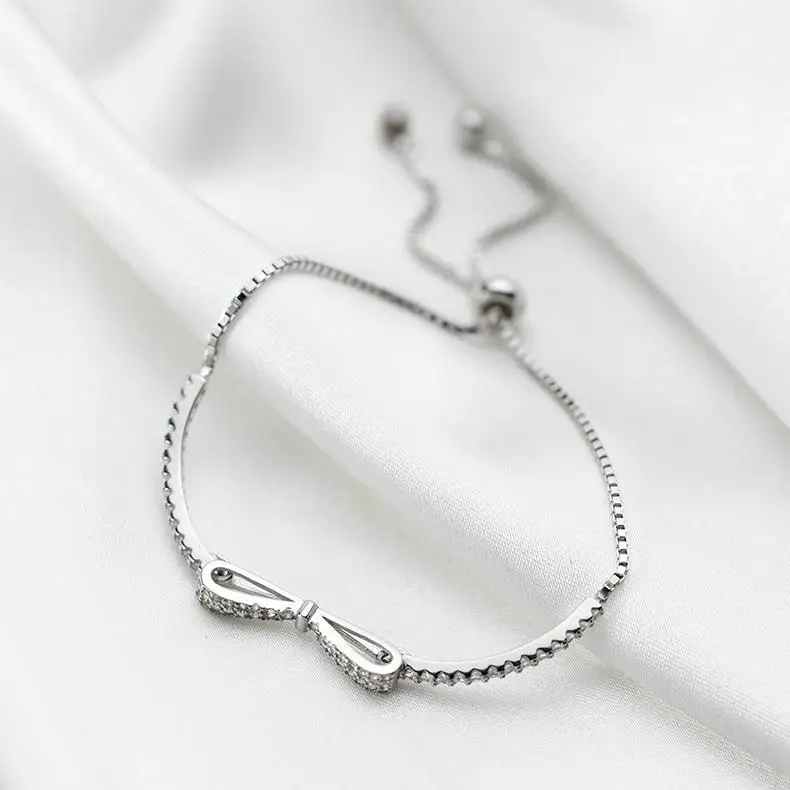 925 sterling silver Lovely bowknot bracelet jewelry wire adjustable S925 sterling bangle