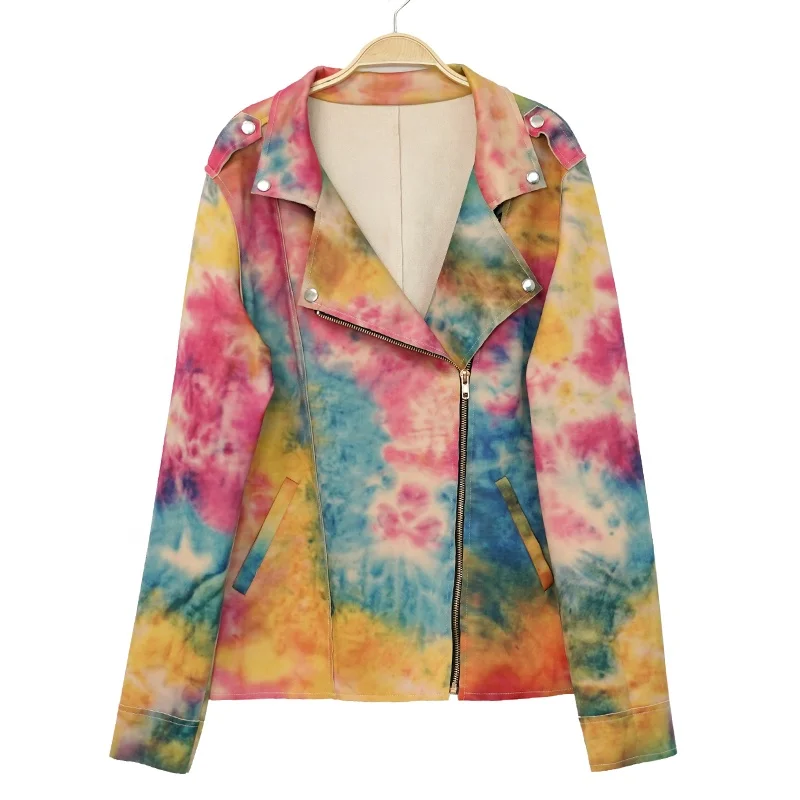 Wholesale custom fashion Faux leather velvet tie dye women printed jacket