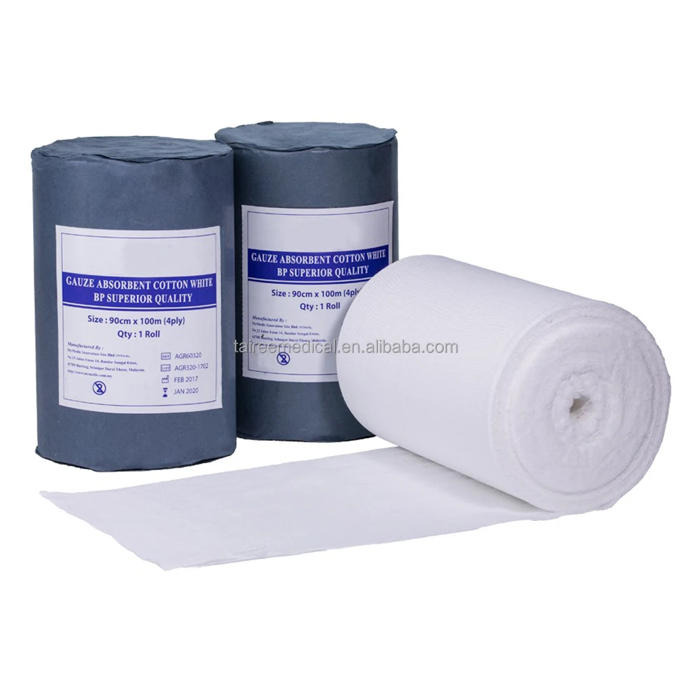 CE ISO Medical Surgical High Absorbent Gauze Roll 100 Yards Non Sterile 100% Cotton Absorbent 4ply Gauze Roll