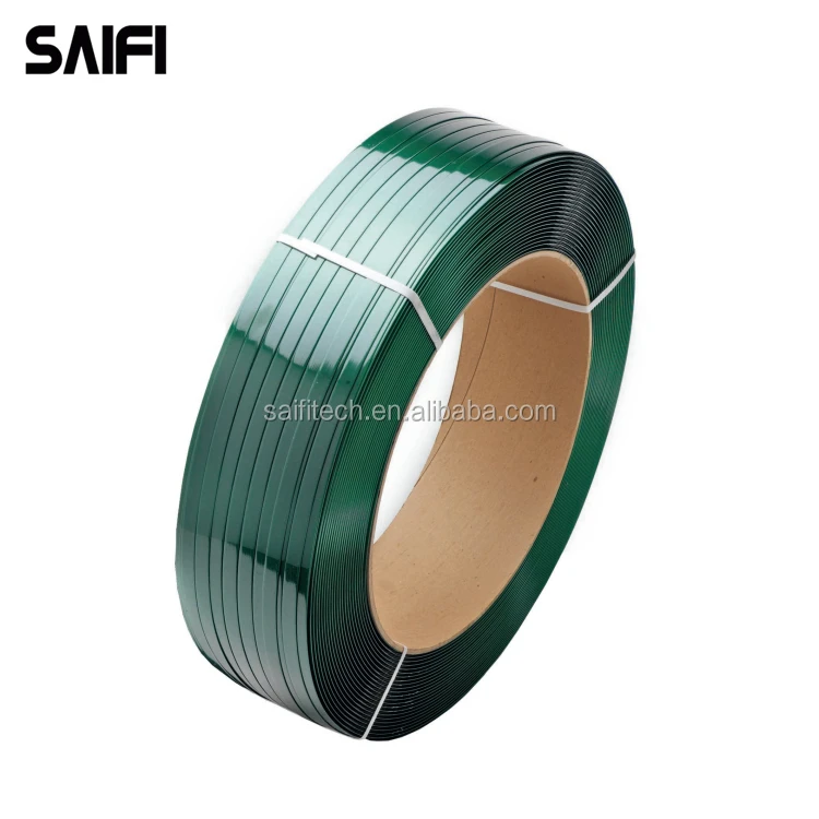 Best sale brick packing green color embossed polyester strap high strength PET strap strapping