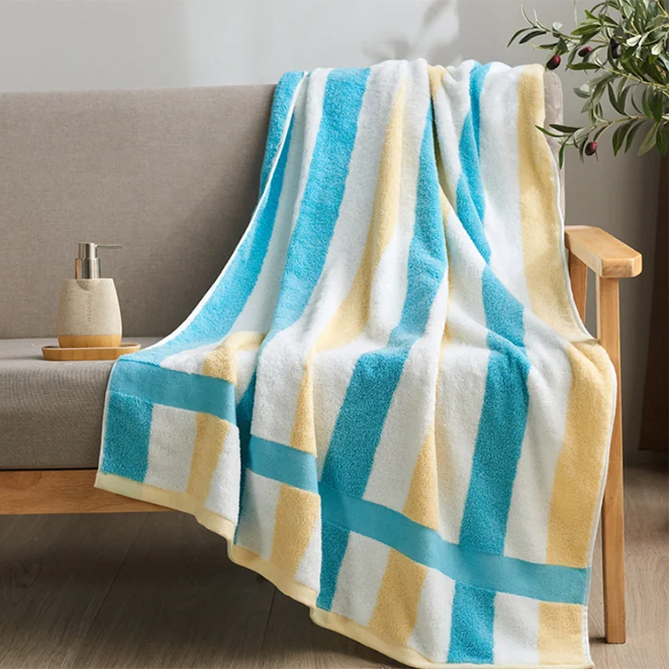 Custom logo stock premium 100% cotton terry absorbent oversized beach towel luxury bath towel Stripe Color
