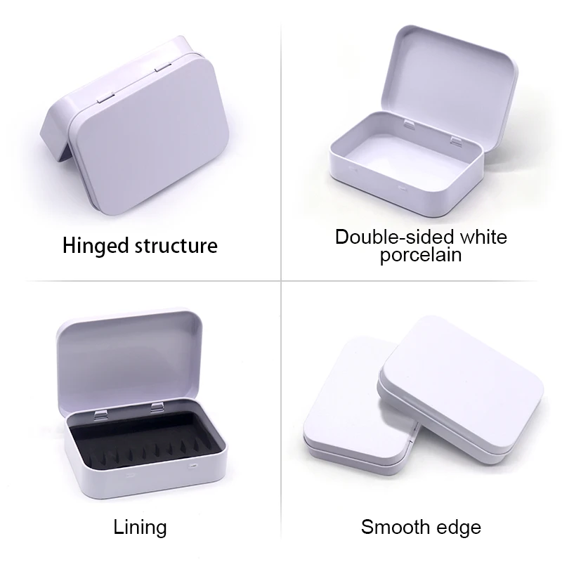 Wholesale white storage custom metal gift box candy cosmetic Rectangular Square Container Hinge packaging tin box with lid