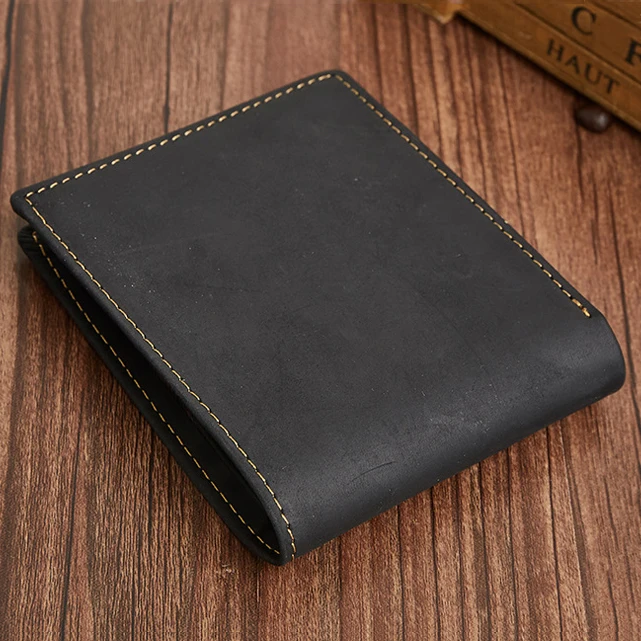 
guangzhou factory wholesale LOGO custom crazy horse leather wallet men rfid genuine leather mens wallet 