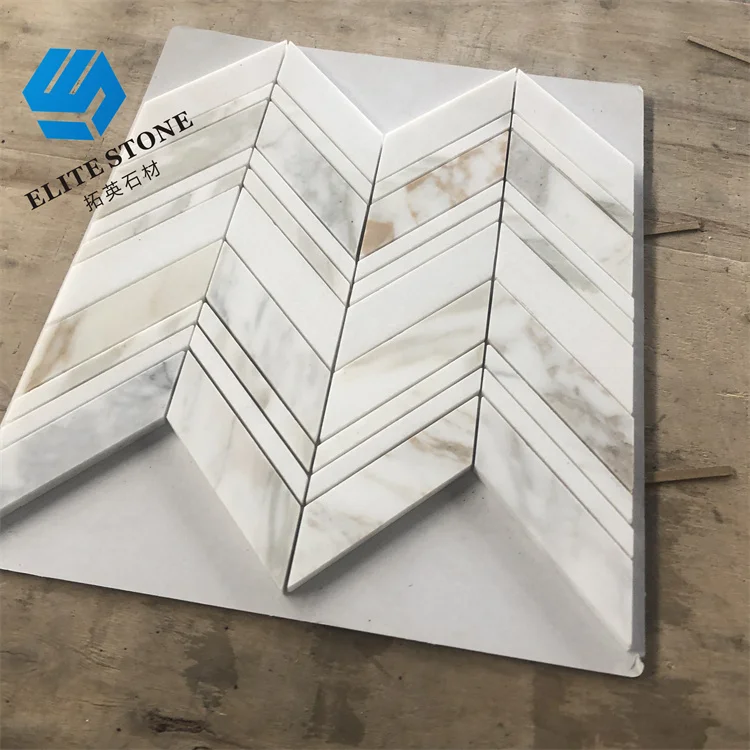 calacatta gold white mosaic marble chevron tile for wall or floor