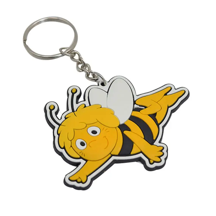 Factory Promotional Cute High Quality custom Soft Pvc Keychain with bee rectangle round customized shape