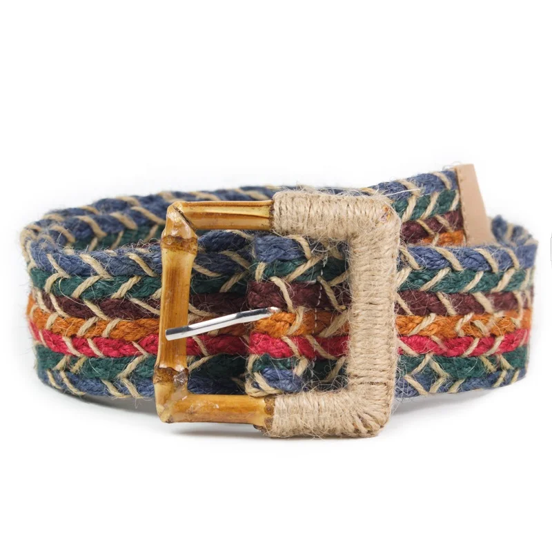 Fashion Design Square Buckle Dress Belt For Women Casual Braided Wide Strap  Decoration Gift Woven Elastic PP Straw Belts