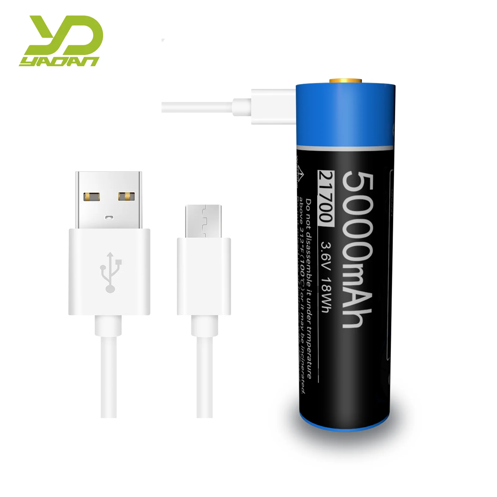 OEM 3.7V INR 21700 Battery 4000mAh 4800mAh 5000mAh RC Battery Type-C USB Rechargeable LED Headlamp