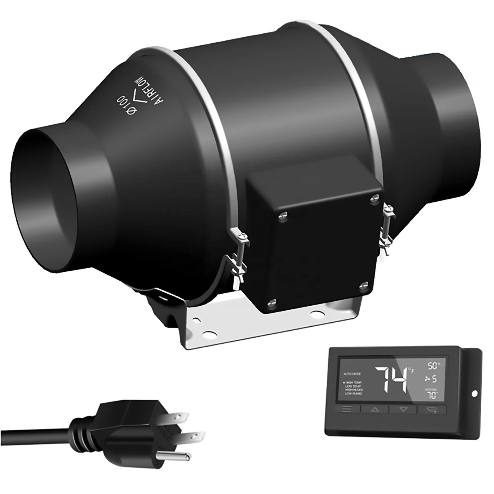 Quiet 4 inch Inline Duct Fan with Temperature Humidity Controller - Ventilation Exhaust Fan for Grow Tents Hydroponics