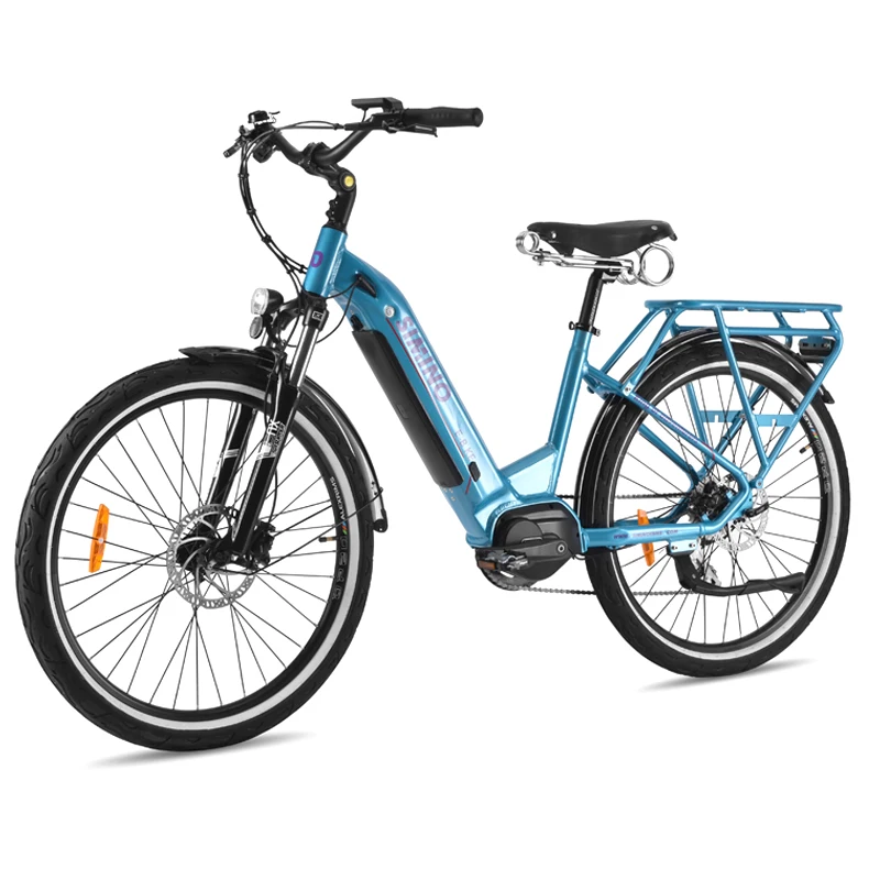 Electric City Bike 26x2.1 Tire Aluminum Alloy Frame  36V 15ah Lithium Battery Mid Drive 250W Power Torque Gears Wheel Brake