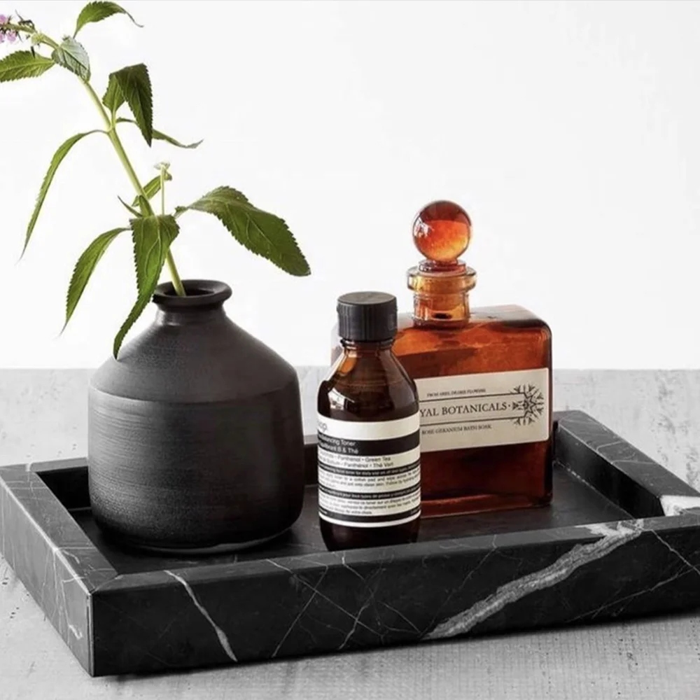 Marble Home decor marble trays Nero marquina marble rectangle tray