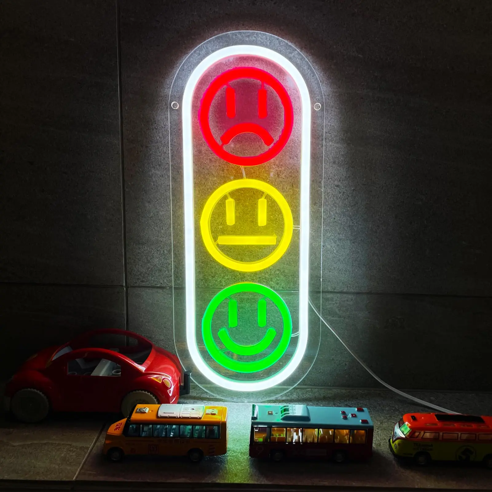 Smiley Face Neon Sign Traffic Light Led Sign Dimmable Smile Neon Lights Signs for Kids Room Bedroom for Neon Wall Art