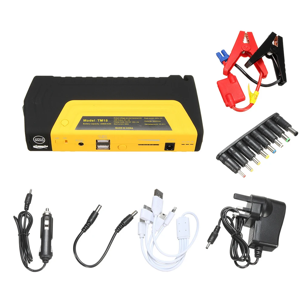 Factory Price Automobile Car Battery Jump Starter 15V 12000mAh Waterproof Portable USB Power Bank with LED Flashlight