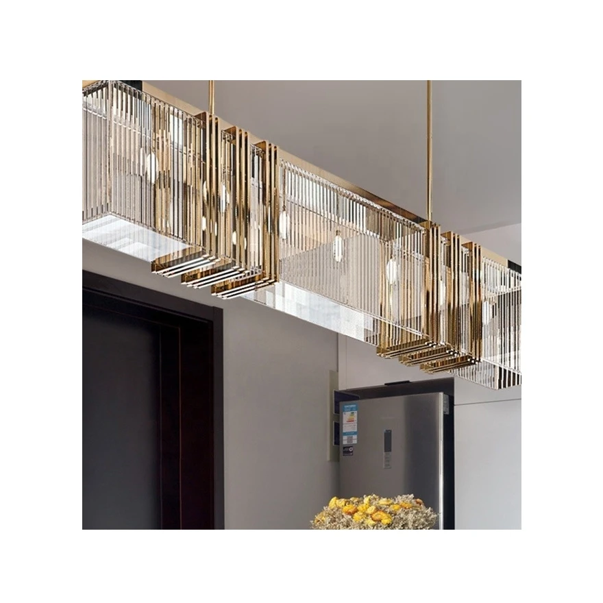 Nordic Design LED K9 Crystal Lighting Ceiling Rustic Modern Pendant Lamp Bedroom Dining Room Long Gold Light Fixture Home Use