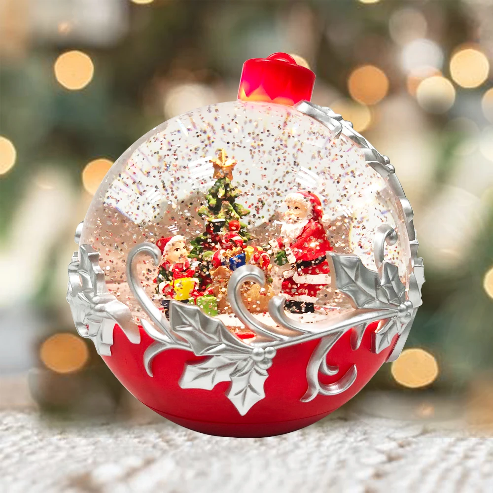 2024 Navidad Christmas Decorations Supplies  Resin Santa Claus Lantern LED Snow Globe Lantern