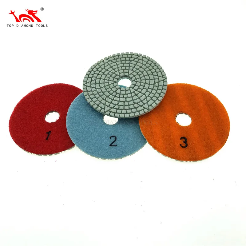 Diameter 100mm 3 or 7 Step Flexible  Diamond Polishing Pad For Stone Marble Quartz Stone Wet Grinding Hand-held grinder Tool