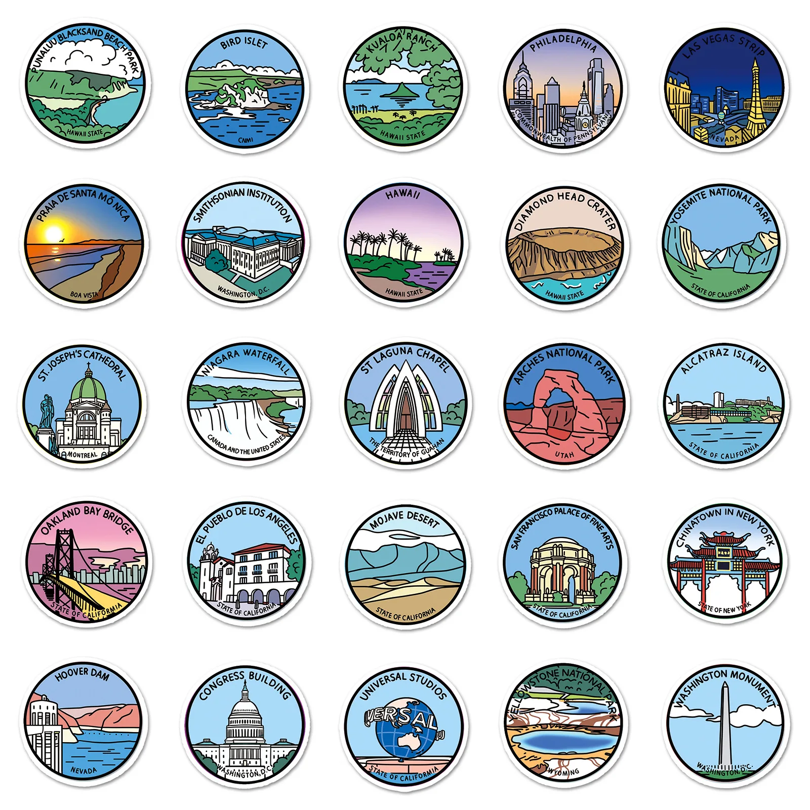 50PCS Famous Tourist decals outdoor travel maps classic world landmark sticker