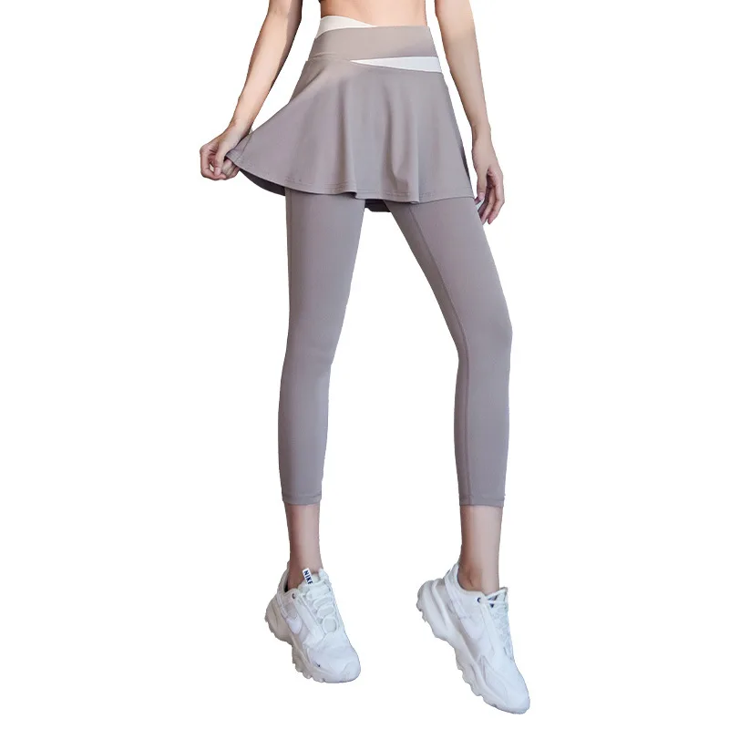 Color Matching Fitness Exercise Running Dance High Waist Hip Lift Tight Nude Feel Two Pieces Yoga Pants